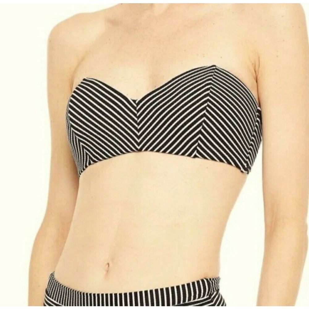 Seafolly Australia Strapless Striped Black White Bikini Top Women Sz 14 / US 10